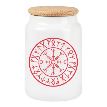 Cercle runique de Vegvisir rouge - Boîte à biscuits avec couvercle en bois - blanc - Devant
