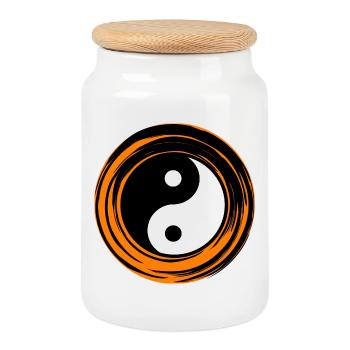 Yin-Yang Orange - Cookie Jar with Wooden Lid - white - Front