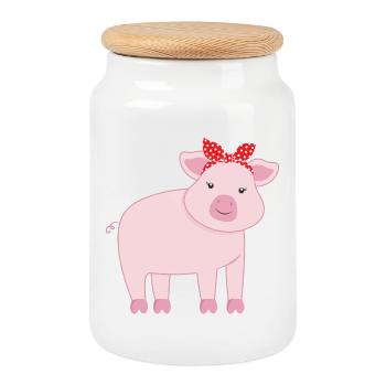 Porc porcin - Boîte à biscuits avec couvercle en bois - blanc - Devant