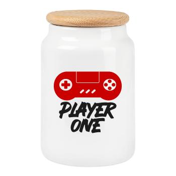 Funny Gaming Quote Humor Lettering Typography - Cookie Jar with Wooden Lid - white - Front