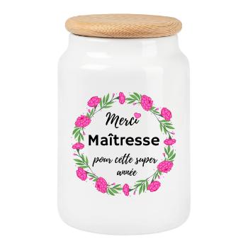 Merci maitresse pour cette super année cadeau fin - Boîte à biscuits avec couvercle en bois - blanc - Devant