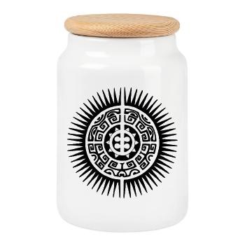 Soleil de Polynésie noir - Boîte à biscuits avec couvercle en bois - blanc - Devant