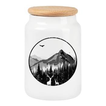 Mountain Dawn Deer Silhouettes - Cookie Jar with Wooden Lid - white - Front