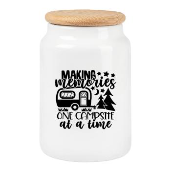 Citations de camping drôles, faire des souvenirs un camping - Boîte à biscuits avec couvercle en bois - blanc - Devant