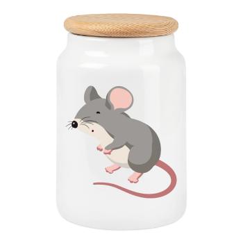 Maus Illustration – handgezeichnetes Tiermo - Keksdose mit Holzdeckel - Weiß - Vorne