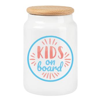 Kids on board - Boîte à biscuits avec couvercle en bois - blanc - Devant