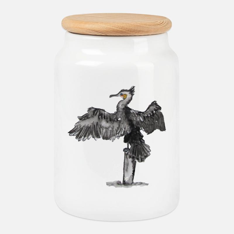 Kormoran - Keksdose mit Holzdeckel - Weiß