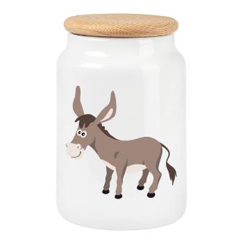 Esel Illustration – handgezeichnetes Tiermotiv - Keksdose mit Holzdeckel - Weiß - Vorne