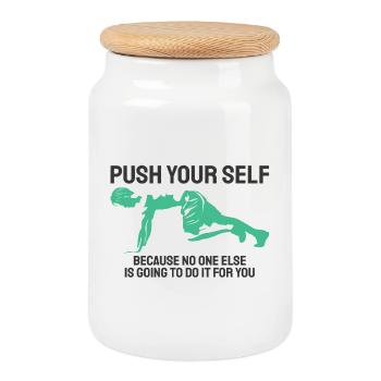 Funny Gym Motivational Quote Lettering Typography - Cookie Jar with Wooden Lid - white - Front