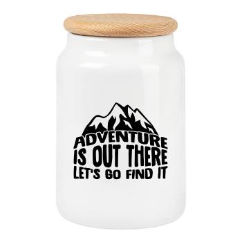 Funny Camping Quotes, Adventure Is Out There Let'S - Cookie Jar with Wooden Lid - white - Front