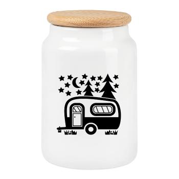 Lustige Camping Zitate, Wohnwagen - Keksdose mit Holzdeckel - Weiß - Vorne