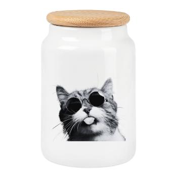 Chill Cat in Round Sunglasses - Cookie Jar with Wooden Lid - white - Front