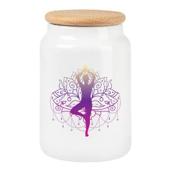 Yoga Baum Zen Mandala Meditation Namaste Geschenk - Keksdose mit Holzdeckel - Weiß - Vorne
