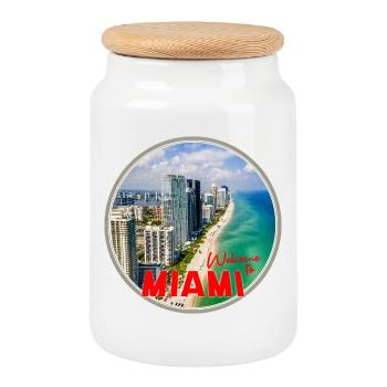 Willkommen in Miami Strand und Skyline - Keksdose mit Holzdeckel - Weiß - Vorne