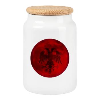 Albanian world - Cookie Jar with Wooden Lid - white - Front