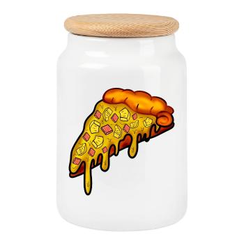 Hawaii Pizza - Pineapple HAM CHEESE - Cookie Jar with Wooden Lid - white - Front