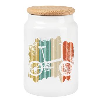 Silhouette de vélo rétro sur bandes de couleur - Boîte à biscuits avec couvercle en bois - blanc - Devant