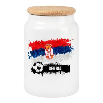 Serbien Flagge Fussball - Keksdose mit Holzdeckel - Weiß - Vorne