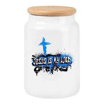 Jesus is my Lord Design - Cookie Jar with Wooden Lid - white - Front