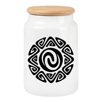 Symbole tribal noir polynésien - Boîte à biscuits avec couvercle en bois - blanc - Devant