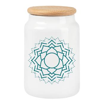 Kompliziertes Mandala Blumenmuster - Keksdose mit Holzdeckel - Weiß - Vorne