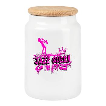 Jazz Queen Graffiti Design - Cookie Jar with Wooden Lid - white - Front