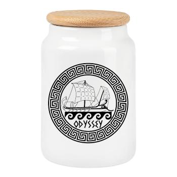 Symbol of a black Greek boat - Cookie Jar with Wooden Lid - white - Front