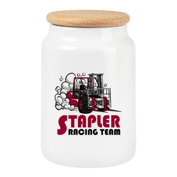 Stapler Racing Team - Keksdose mit Holzdeckel - Weiß - Vorne