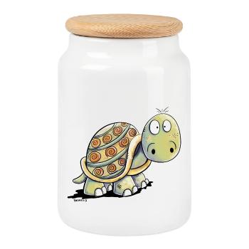 Nicht Hudeln Schildkröte - keine Hektik Spruch - Keksdose mit Holzdeckel - Weiß - Vorne