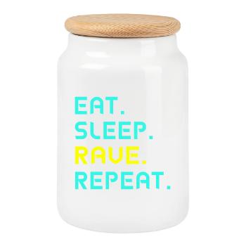 Mangez. Dormir. Rave. Répétez. - Boîte à biscuits avec couvercle en bois - blanc - Devant