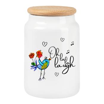 Oh la la laugh - Keksdose mit Holzdeckel - Weiß - Vorne