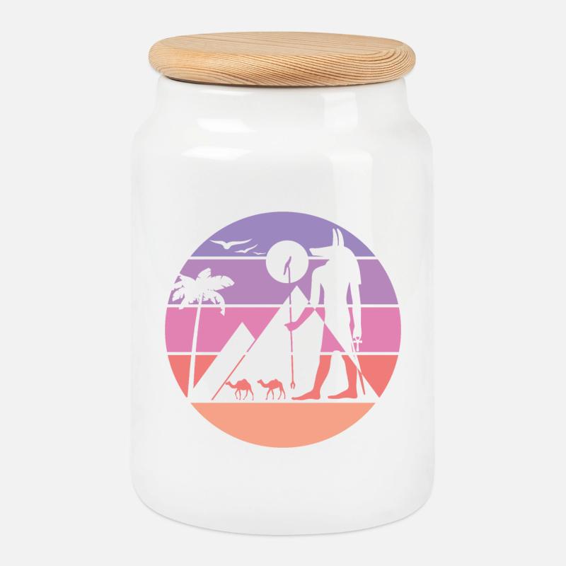 Mythische Silhouette - Anubis - Keksdose mit Holzdeckel - Weiß