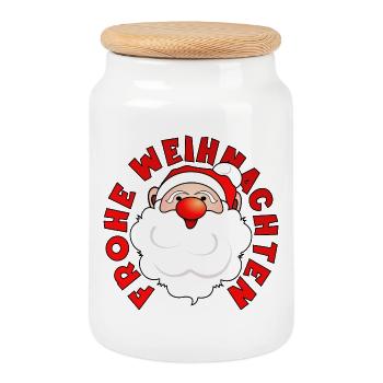 Frohe Weihnachten - WEIHNACHTSMANN - Keksdose mit Holzdeckel - Weiß - Vorne