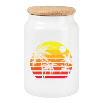 80s Summer Beach Palm Tree Sunset - Boîte à biscuits avec couvercle en bois - blanc - Devant