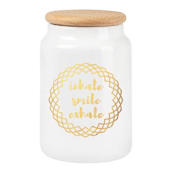 Inhale Exhale Yoga Gold Kreis Meditation deluxe om - Keksdose mit Holzdeckel - Weiß - Vorne