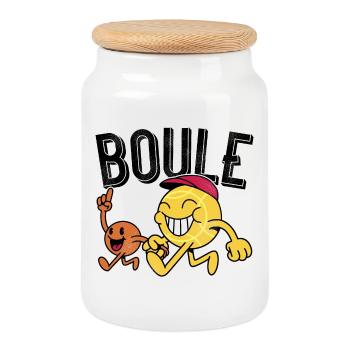 Boules ball with pork go to boules - Cookie Jar with Wooden Lid - white - Front