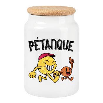 Petanque boules ball with pork go boules - Cookie Jar with Wooden Lid - white - Front