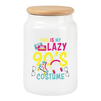 This is My Lazy 90S Costume Party 90S - Cookie Jar with Wooden Lid - white - Front
