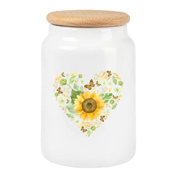 Sunflower Heart Autumn Blossoms Outfit Shirt - Cookie Jar with Wooden Lid - white - Front