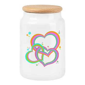 Colorful intertwined hearts for you! - Cookie Jar with Wooden Lid - white - Front