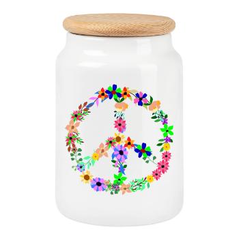 Peace Hippi Flower Power - Keksdose mit Holzdeckel - Weiß - Vorne