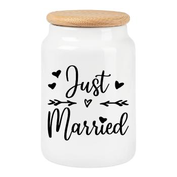 Just married design for men and women - Cookie Jar with Wooden Lid - white - Front