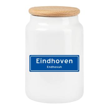 Eindhoven place name sign - Cookie Jar with Wooden Lid - white - Front