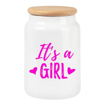 It's a girl - Cookie Jar with Wooden Lid - white - Front