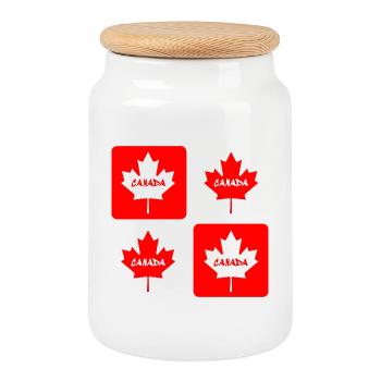 Drapeaux en feuille d'érable du Canada - Boîte à biscuits avec couvercle en bois - blanc - Devant