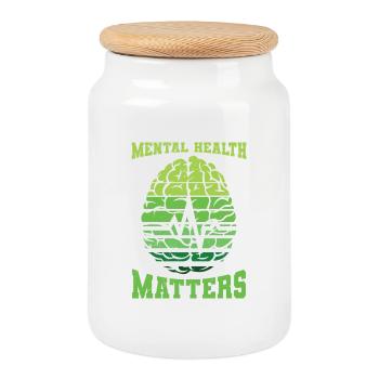 Mental Health Matters Green Brain - Cookie Jar with Wooden Lid - white - Front