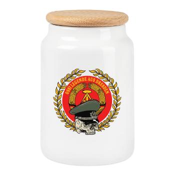 Ossi legend from Dresden GDR / DDR design - Cookie Jar with Wooden Lid - white - Front