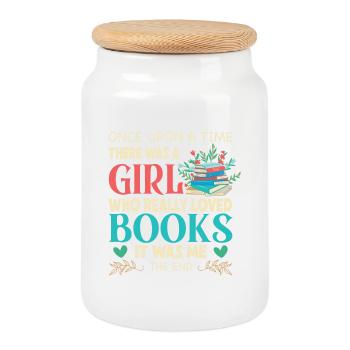 Once Upon A Time Girl Loved Books pour les amateurs de livres - Boîte à biscuits avec couvercle en bois - blanc - Devant