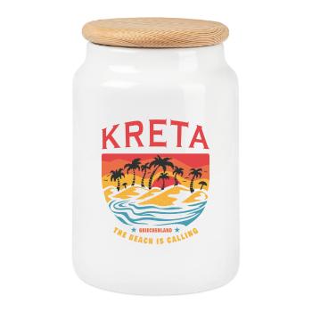 Kreta Griechenland Beach Design - Keksdose mit Holzdeckel - Weiß - Vorne