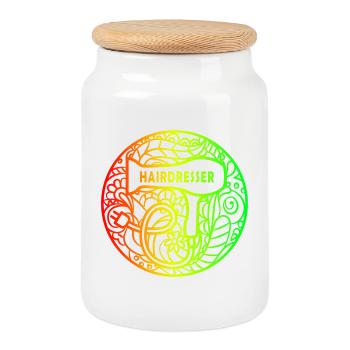 Friseur Regenbogen Design - Keksdose mit Holzdeckel - Weiß - Vorne